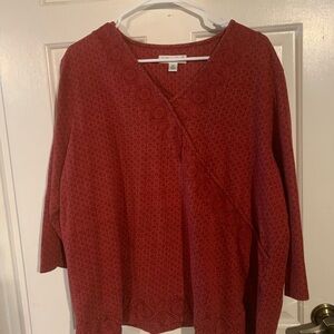 Coldwater Creek Rust-Red Knit Top with Subtle Geometric Texture